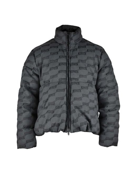 Balenciaga Gray Logo-Pattern Padded Jacket for men
