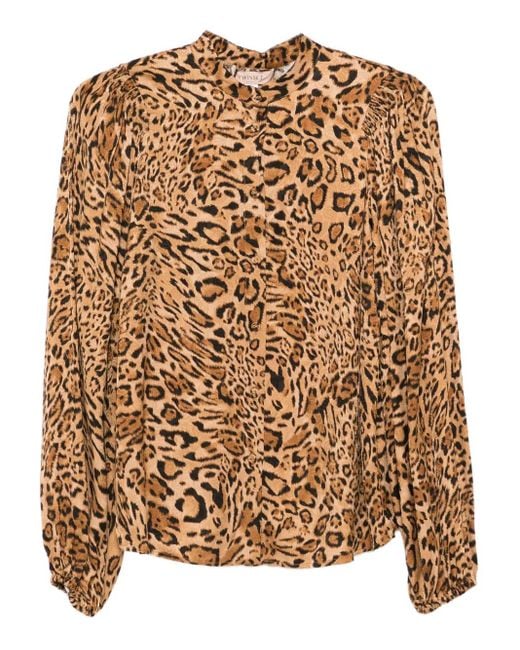 Twinset Brown Leopard-Print Mock-Neck Shirt