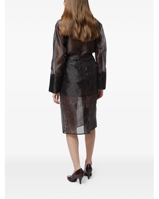 Apparis Black Tyra Leopard Midi Skirt