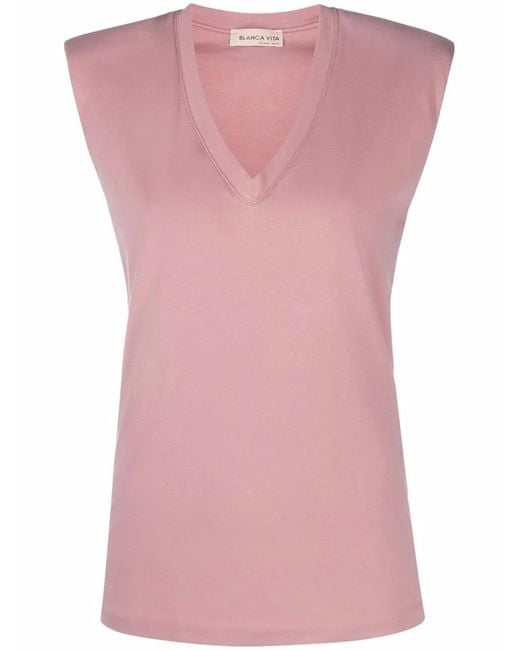 Blanca Vita Pink Sleeveless V-Neck Top