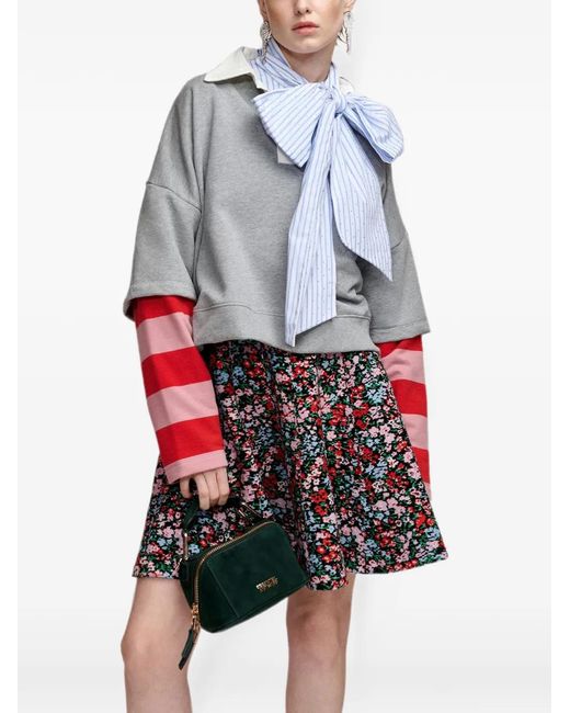 Essentiel Antwerp Gray Layered-Sleeve Polo-Collar Sweatshirt