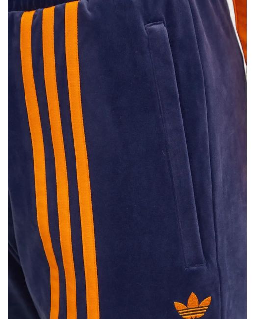 Adidas Blue Three-Stripe Velour Trousers