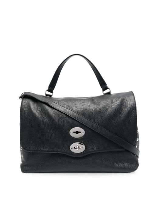 Zanellato Black Postina Stud-Embellished Leather Shoulder Bag