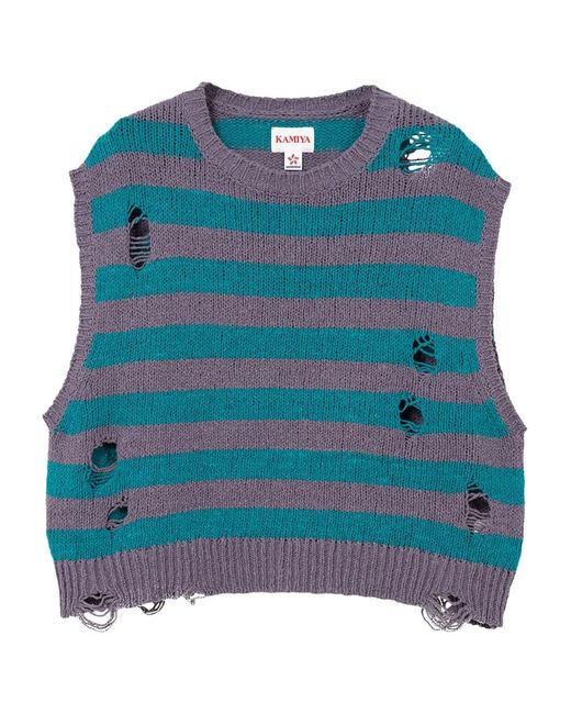 KAMIYA Gestreepte Gerafelde Gebreide Spencer in het Blue voor heren