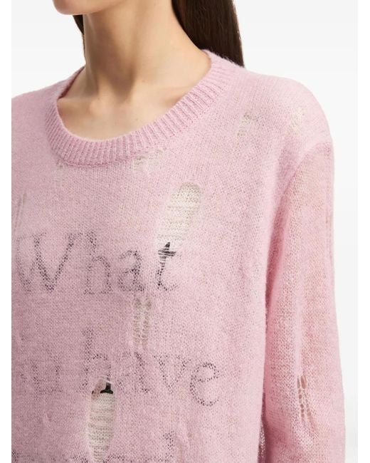 B+ AB Pink Distressed-Details Crew-Neck Sweater