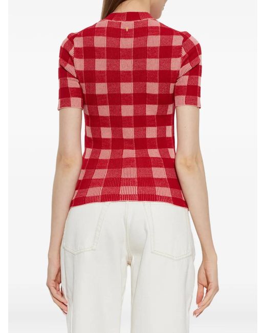 AMI Checkered Wool And Cotton Short-Sleeve Sweater