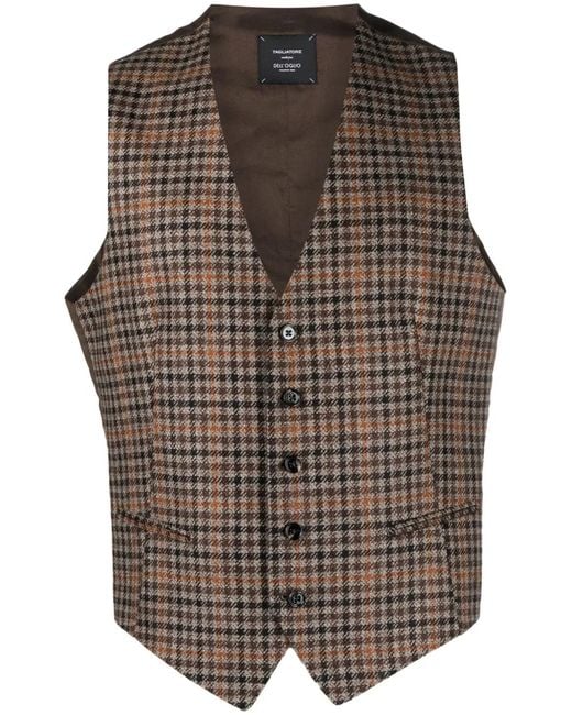 Tagliatore Gray Shepherd's-Check Virgin-Wool Waistcoat for men