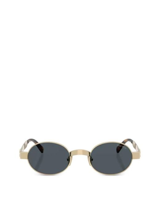 Miu Miu Blue Logo-Plaque Oval-Frame Sunglasses