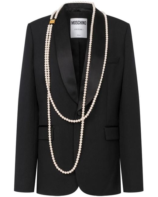 Moschino Black Faux-Pearl-Embellished Blazer
