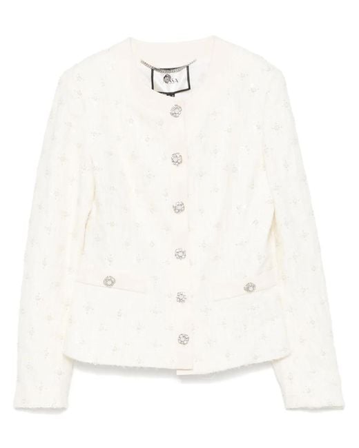 Nissa White Embroidered Jacquard Jacket