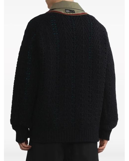 Kolor Black Patchwork Pointelle-Knit Jumper for men