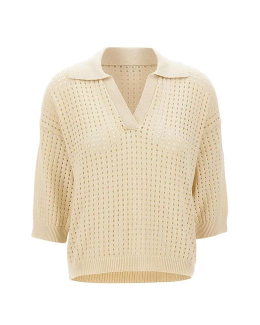Kangra Natural Openwork V-Neck T-Shirt