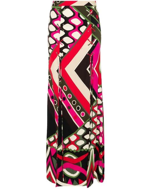 Emilio Pucci Red Vivara-Print Maxi Skirt