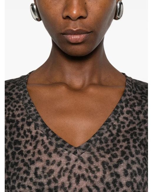 Majestic Filatures Black Leopard-Print V-Neck Sweater