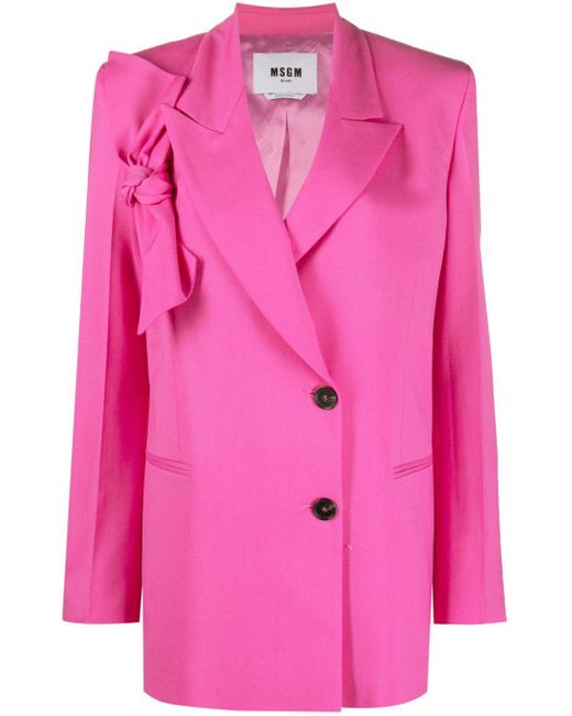 MSGM Pink Bow-detail Double-breasted Blazer