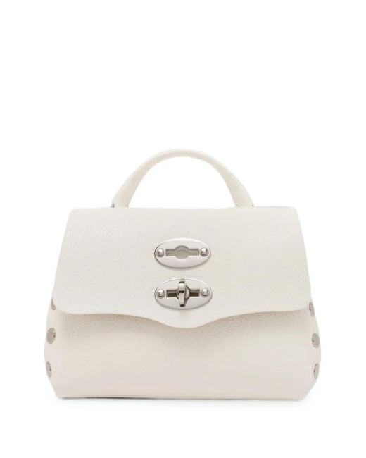 Zanellato White Sbaby Postina Stud-Embellished Leather Mini Bag