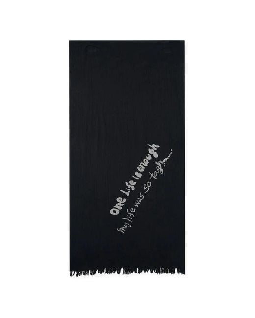 Y's Yohji Yamamoto Black Oversized Fringe-Trim Scarf
