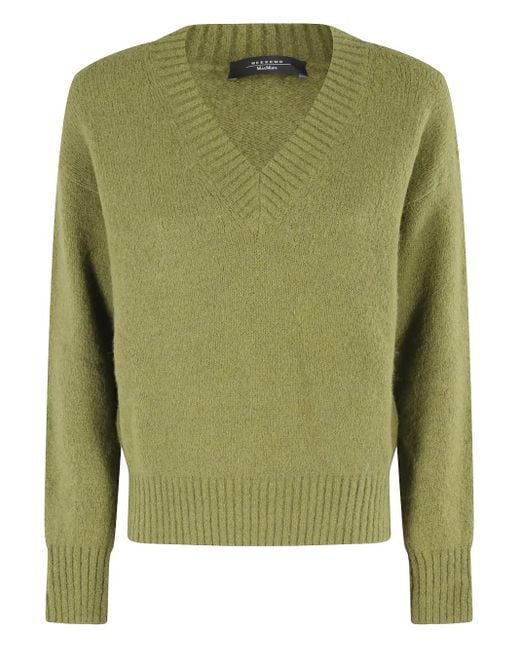 Weekend by Maxmara Green V-Neck Wool Sweater
