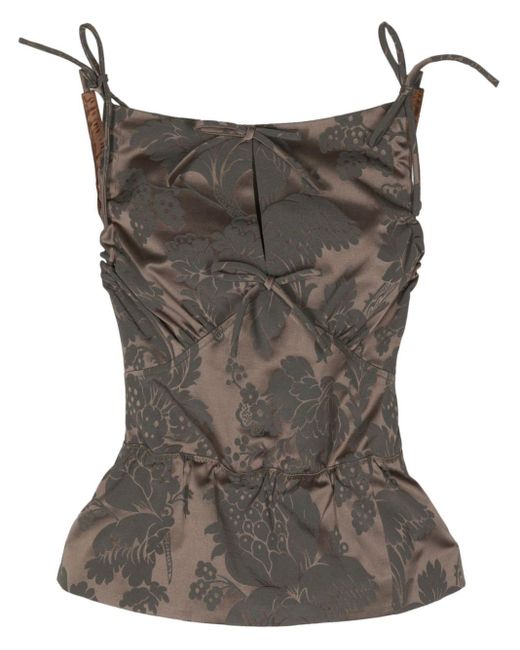 MERYLL ROGGE Brown Floral-jacquard Corset Top