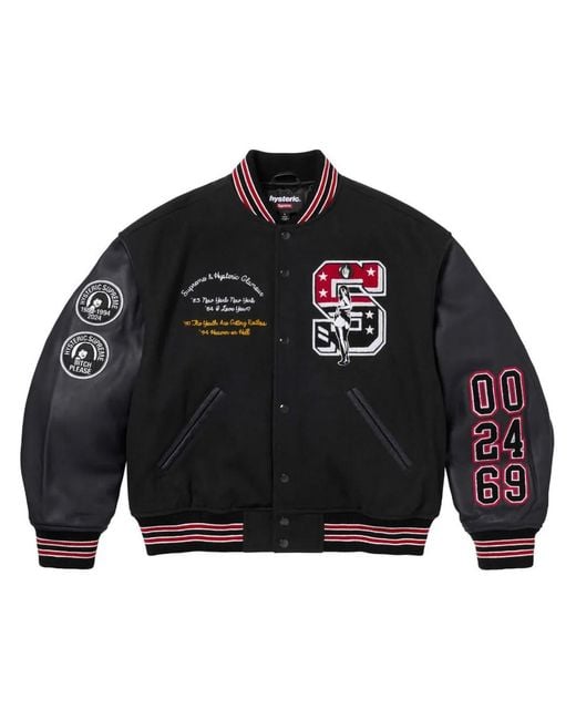 Supreme Black Hysteric Glamour Varsity Jacket for men