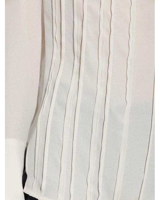 Victoria Beckham White Pleated Long-Sleeve Blouse