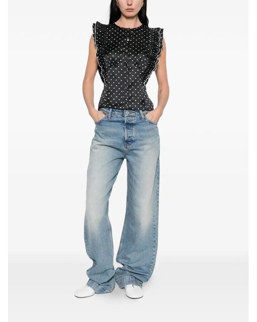 Self-Portrait Black Polka Dot Frill Top