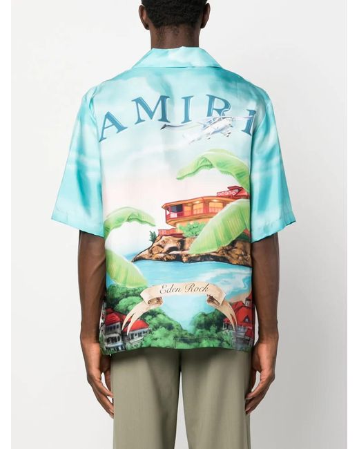 Amiri Blue Eden Rock Bowling Shirt for men