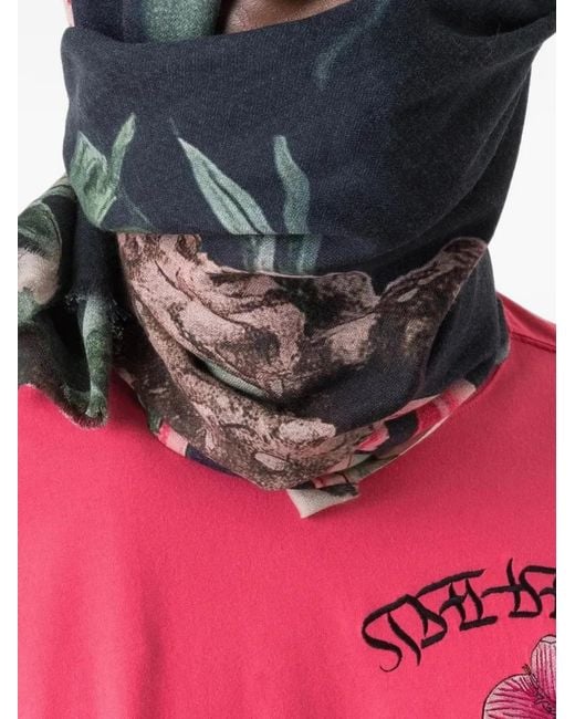 Maharishi Blue Floral-Print Fringed Scarf