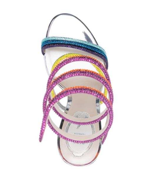 Rene Caovilla Pink Multicolour Rainbow 105 Crystal-embellished Sandals