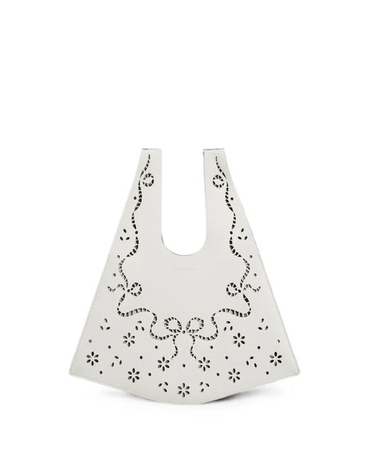 Simone Rocha White Mini Lasercut Lace-Effect Handbag