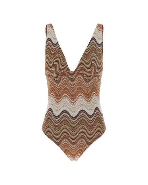 Mc2 Saint Barth Brown Mavi Zigzag-Knit Plunge-Neck Swimsuit