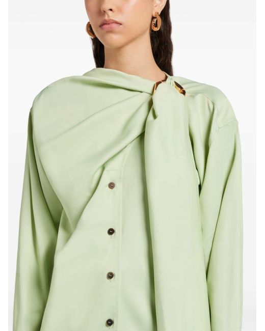 Ferragamo Green Draped-detail Button-up Shirt