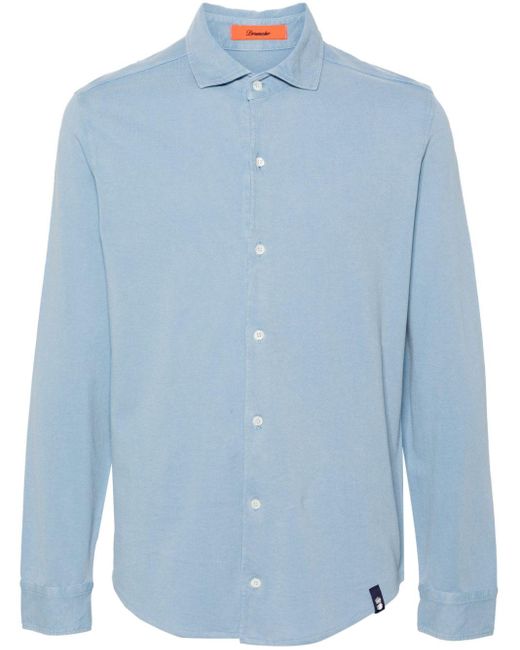 Drumohr Blue Piqué-weave Cotton Shirt for men