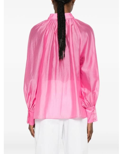 Twinset Pink Pussy-Bow Balloon-Sleeve Blouse