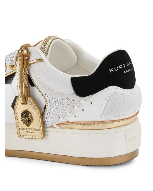 Kurt Geiger White Crystal-Embellished Leather Sneakers