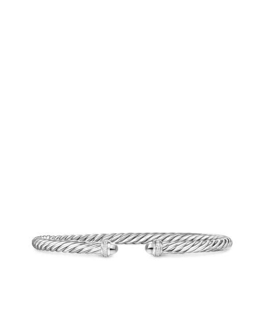 David Yurman White Sterling Cablespira Diamond Bracelet (4Mm)