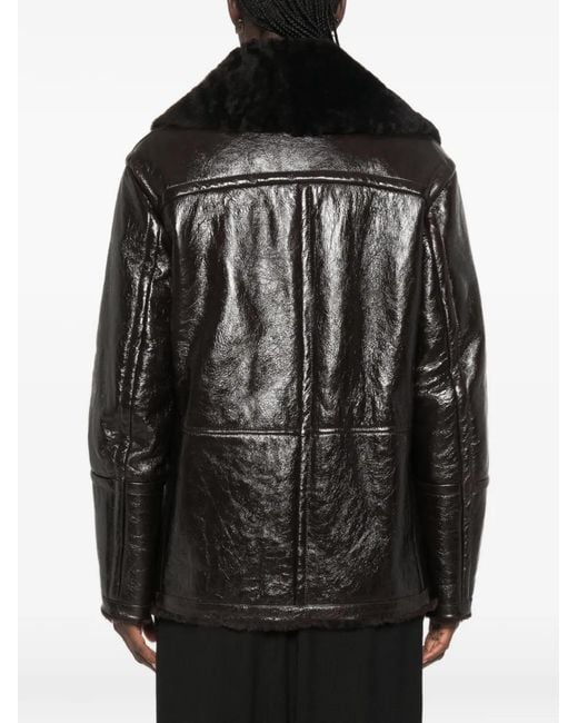 FURLING BY GIANI Black Shearling-Collar Double-Breasted Jacket
