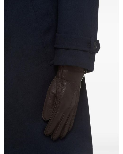 Prada Brown Press-Stud Leather Gloves for men