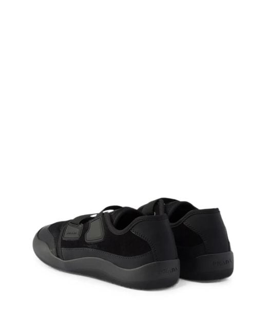 Prada Black Speedrock Technical Mesh And Leather Sneakers