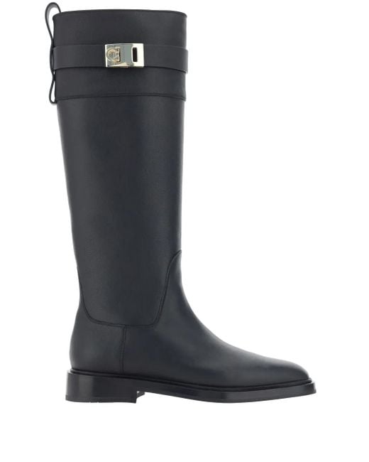 Ferragamo Blue Buckle-Detailing Boots