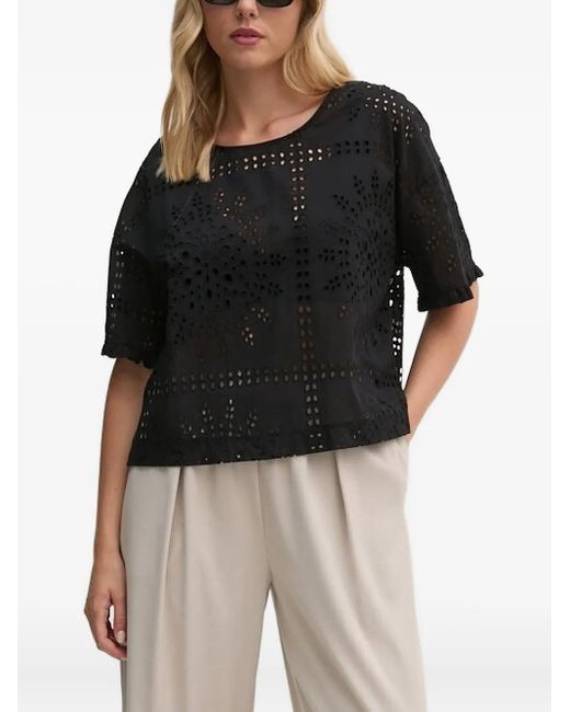 Sandro Ferrone Black Eyelet-Embroidered Short-Sleeve Blouse