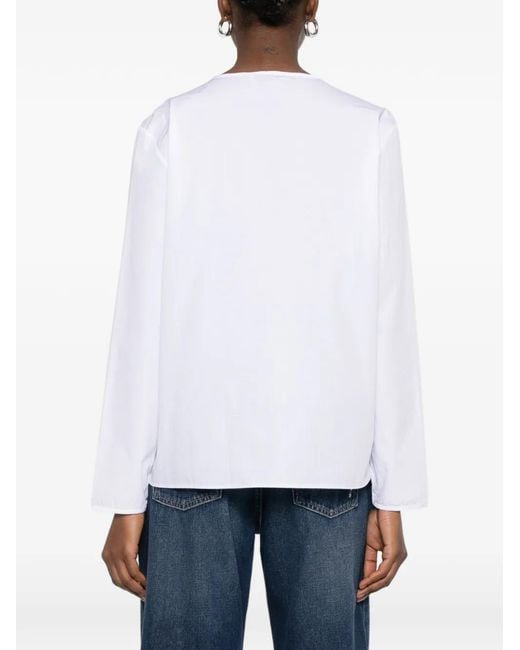 CUANTICO White Florence Tie-Neck Pocket Blouse