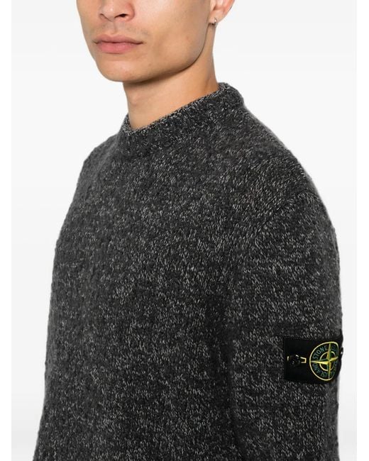 Stone Island Gray Logo-Patch Marl-Knit Sweater for men