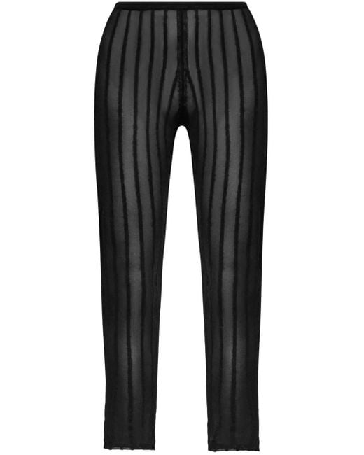 The Attico Black Semi-Sheer Striped Leggings