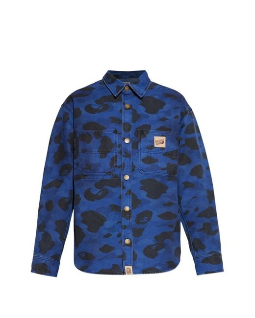 A Bathing Ape Blue 1St Camo Camouflage Logo-Patch Shirt for men