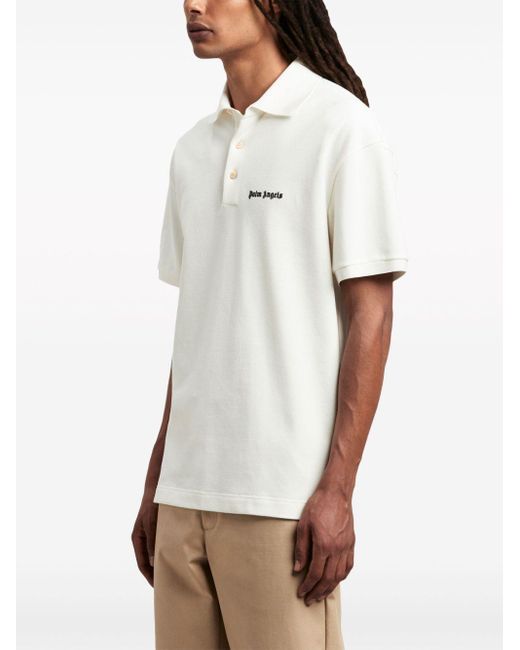 Palm Angels White Logo-print Cotton Polo Shirt for men