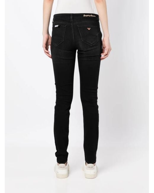 Emporio Armani Black Embroidered-Logo Jeans