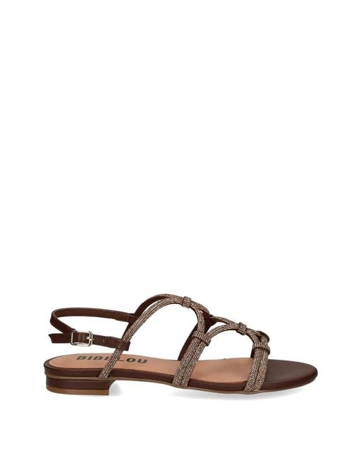 Bibi Lou Brown Quail Crystal-Embellished Flat Sandals