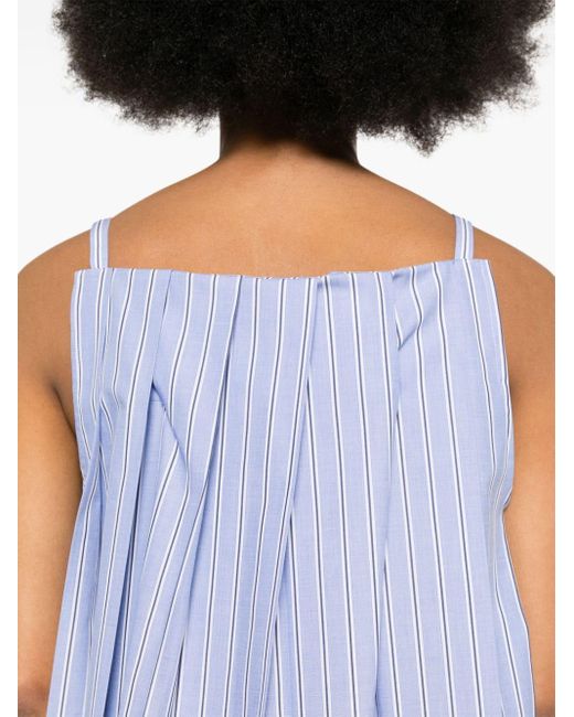 Sacai Blue Stripe-pattern Pleated Cotton Top