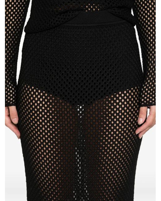 Jonathan Simkhai Black Crochet-Effect Midi Skirt